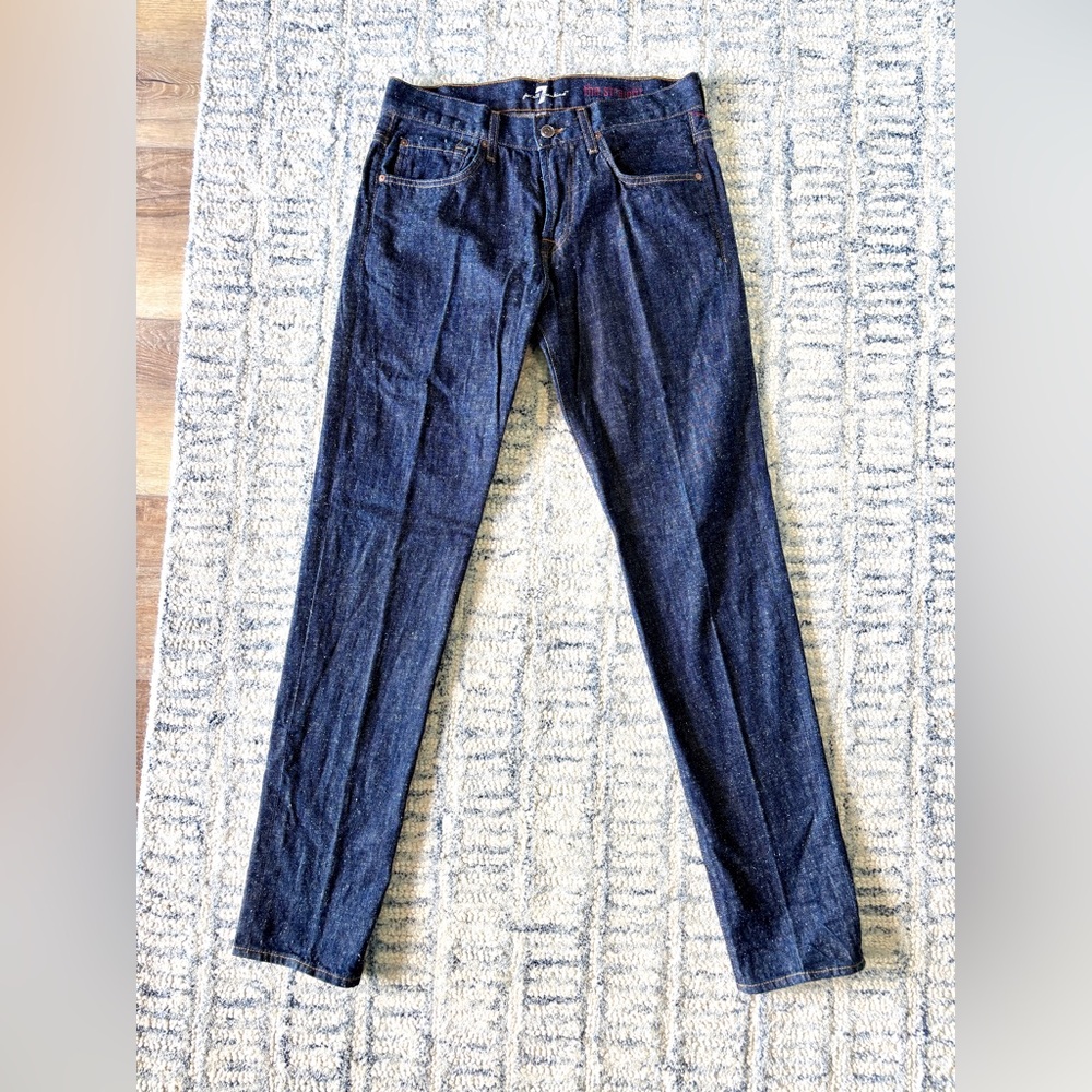 Classic 7 For All Mankind “The Straight” jeans in a timeless dark wash